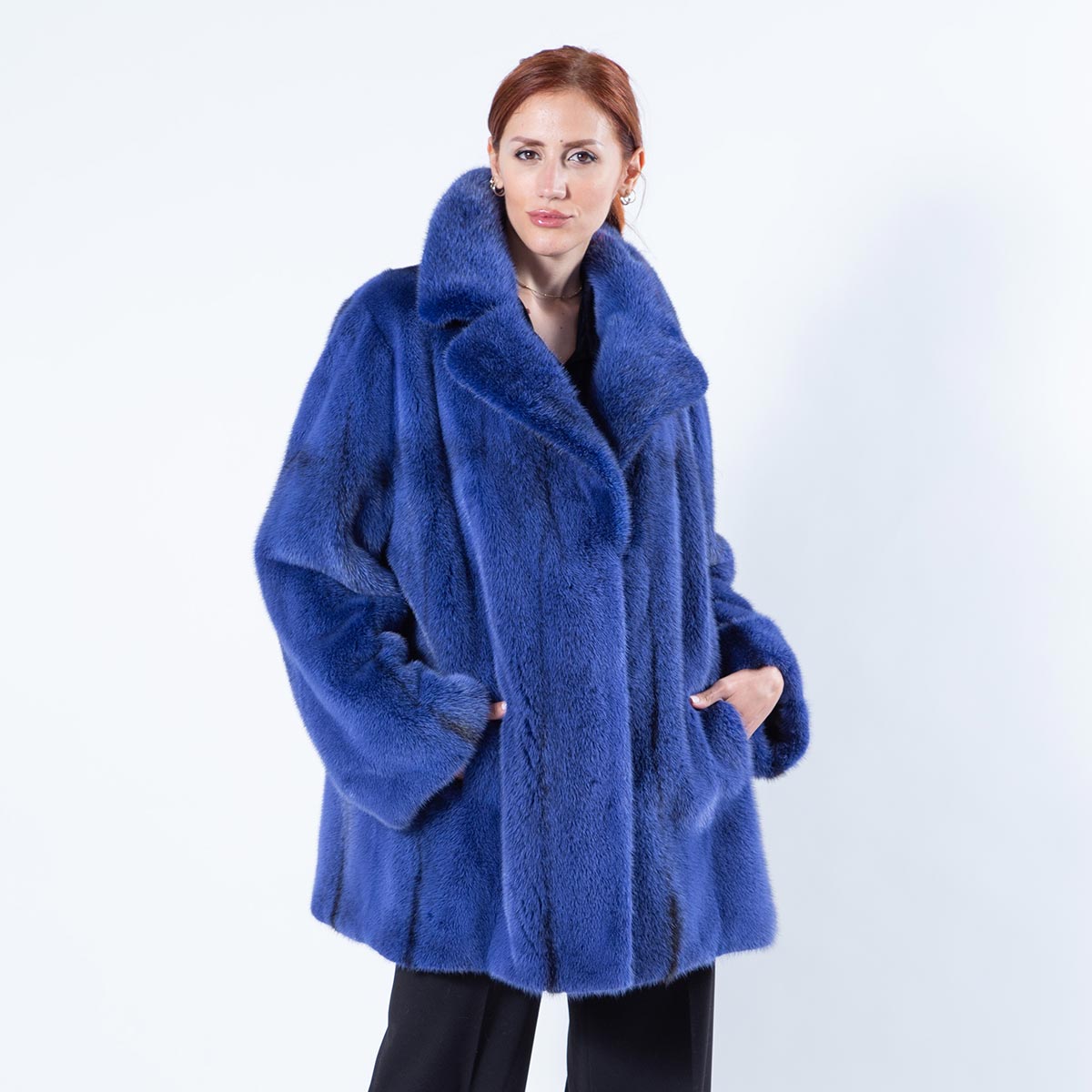 Blue mink fur coat fashion