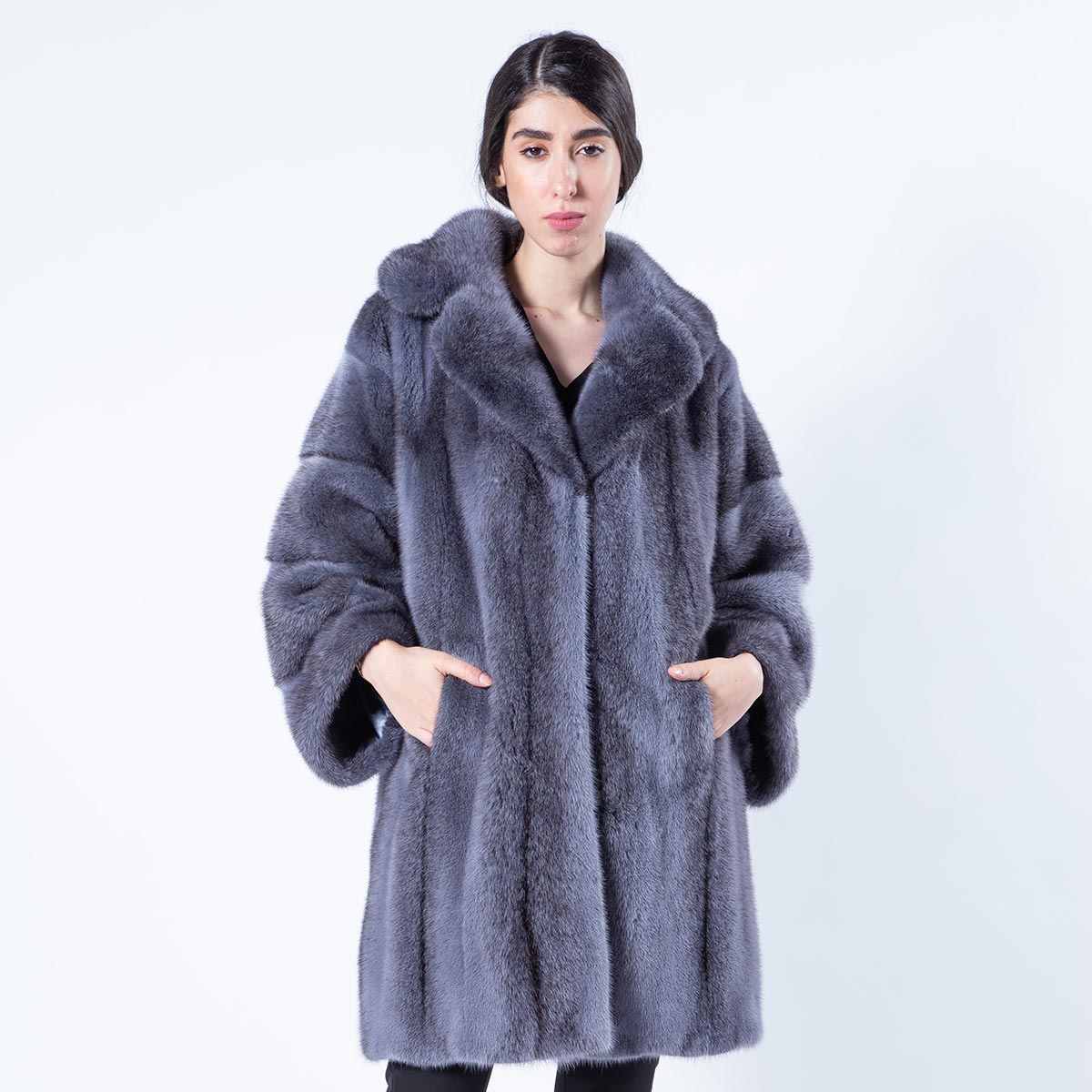 Mink fur jacket mink reversible jacket blue color - Furriers online